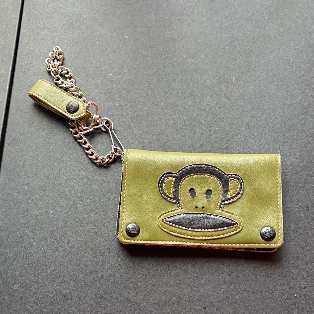Paul Frank Olive Green Julius Monkey Wallet with Chain Strap